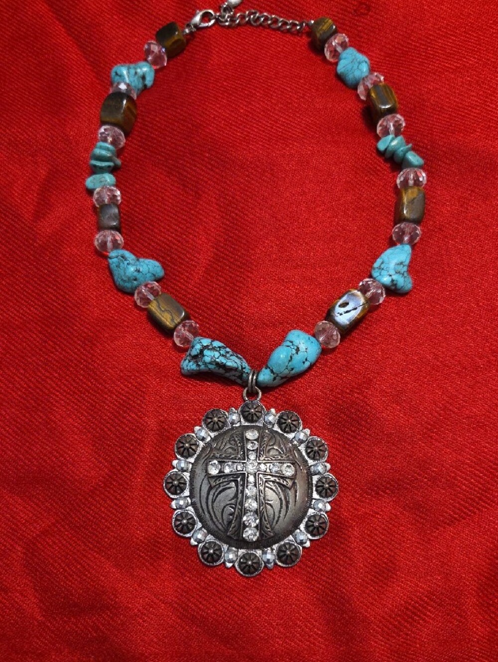 Turquoise Bead Cross Pendant Necklace - Women's Jewelry